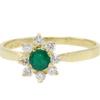 Emerald and diamond cluster ring