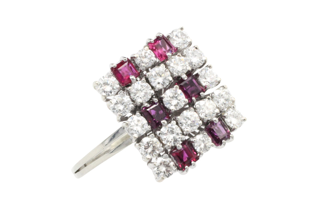 Vintage ruby and diamond ring in white gold