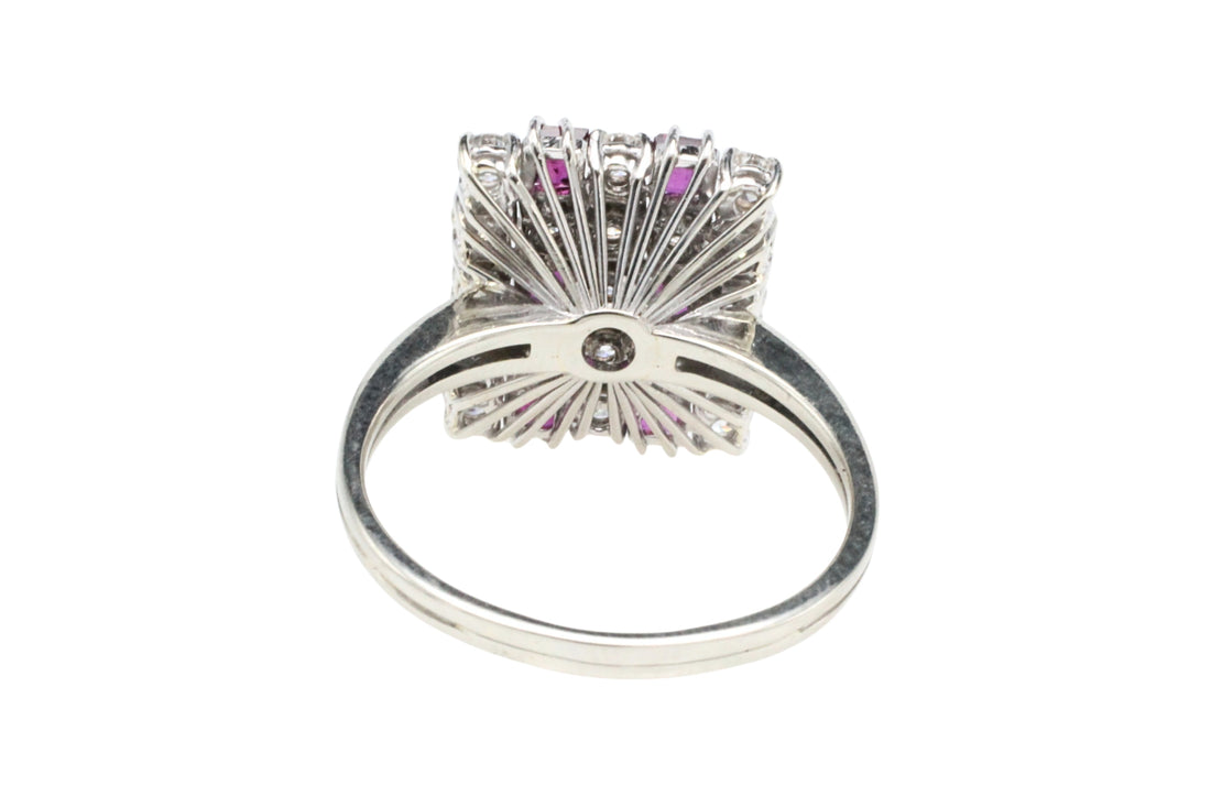 Vintage ruby and diamond ring in white gold
