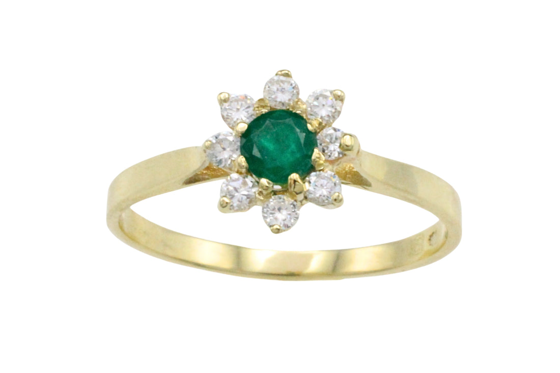 Emerald and diamond cluster ring