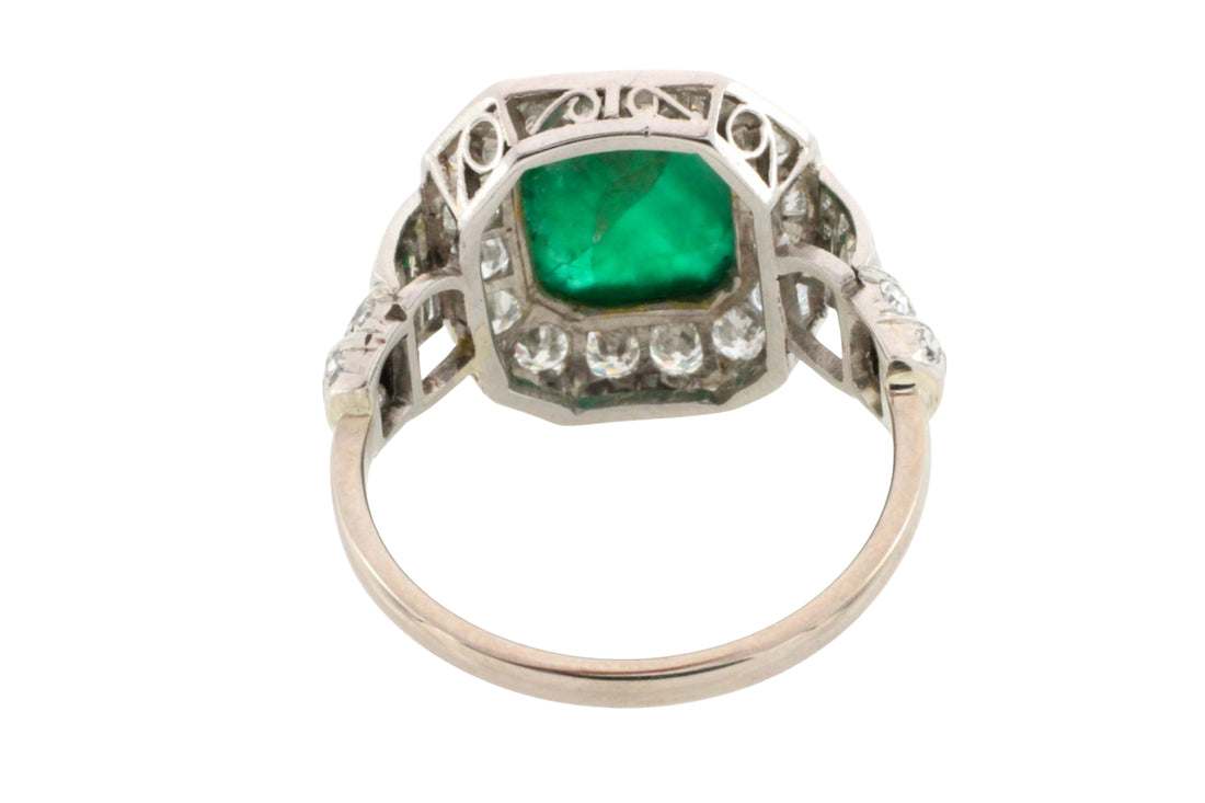 Vintage cabochon emerald and diamond ring in 18 carat gold
