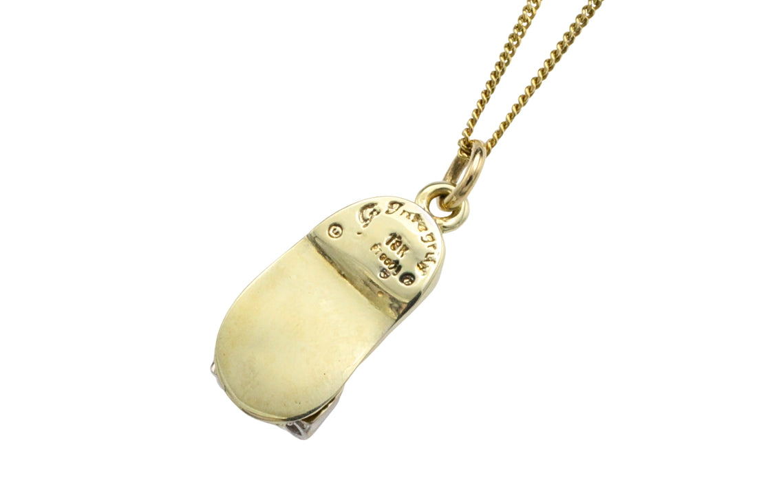 18 carat gold slipper pendant and chain