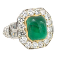 Vintage cabochon emerald and diamond ring in 18 carat gold
