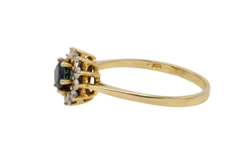 Sapphire and diamond cluster ring