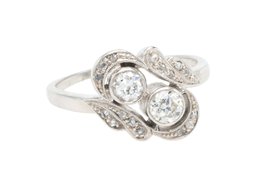 Antique Toi et Moi old cut diamond ring