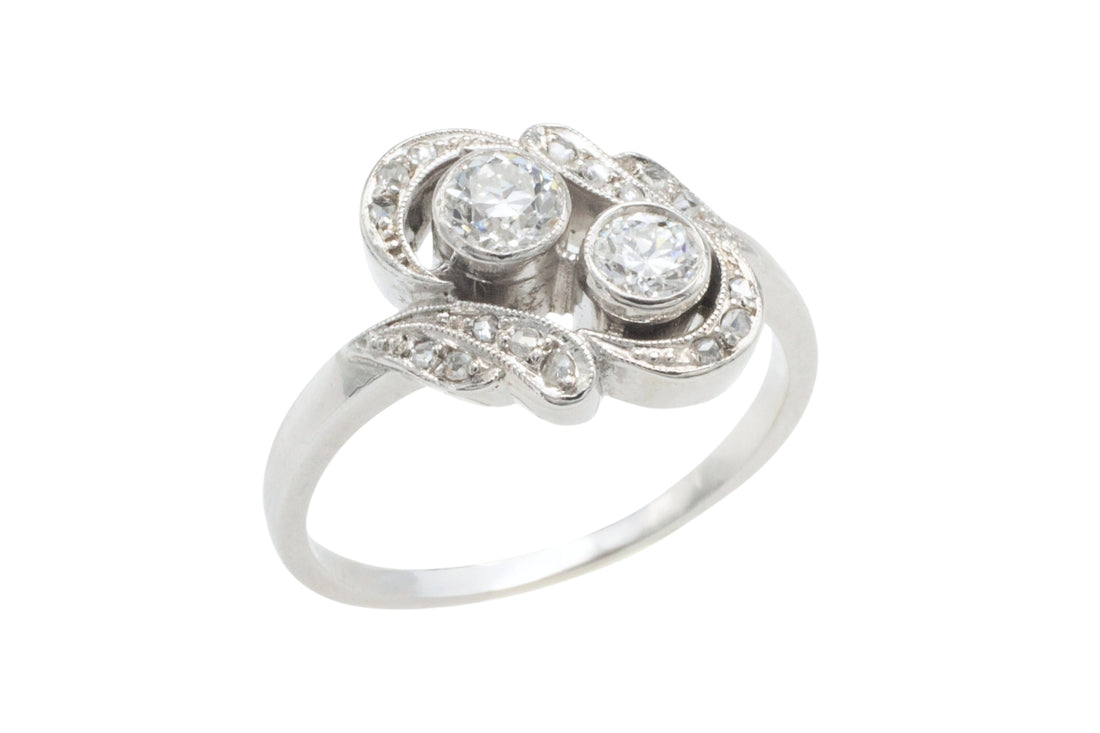 Antique Toi et Moi old cut diamond ring