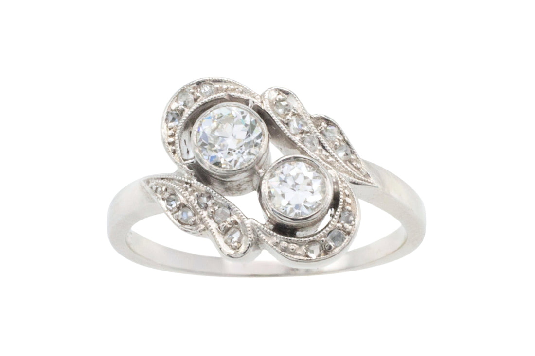 Antique Toi et Moi old cut diamond ring