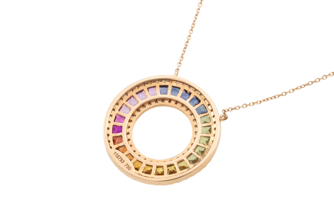 Multi colored carre cut sapphire and diamond pendant-The Antique Ring Shop