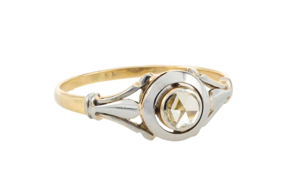 Rose diamond 18 carat white and yellow gold ring