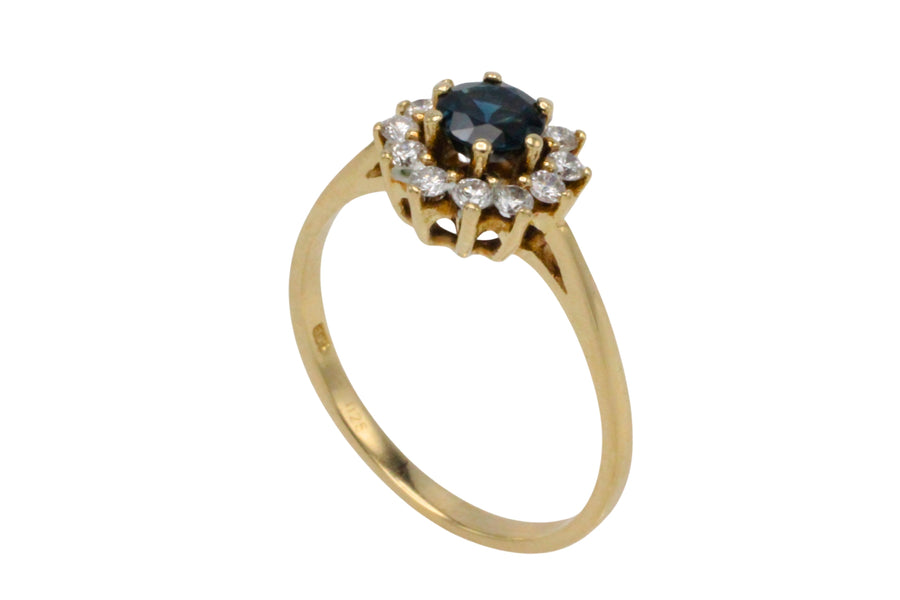 Sapphire and diamond cluster ring