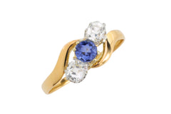Victorian sapphire and old cut diamond swirl ring-Antique rings-The Antique Ring Shop
