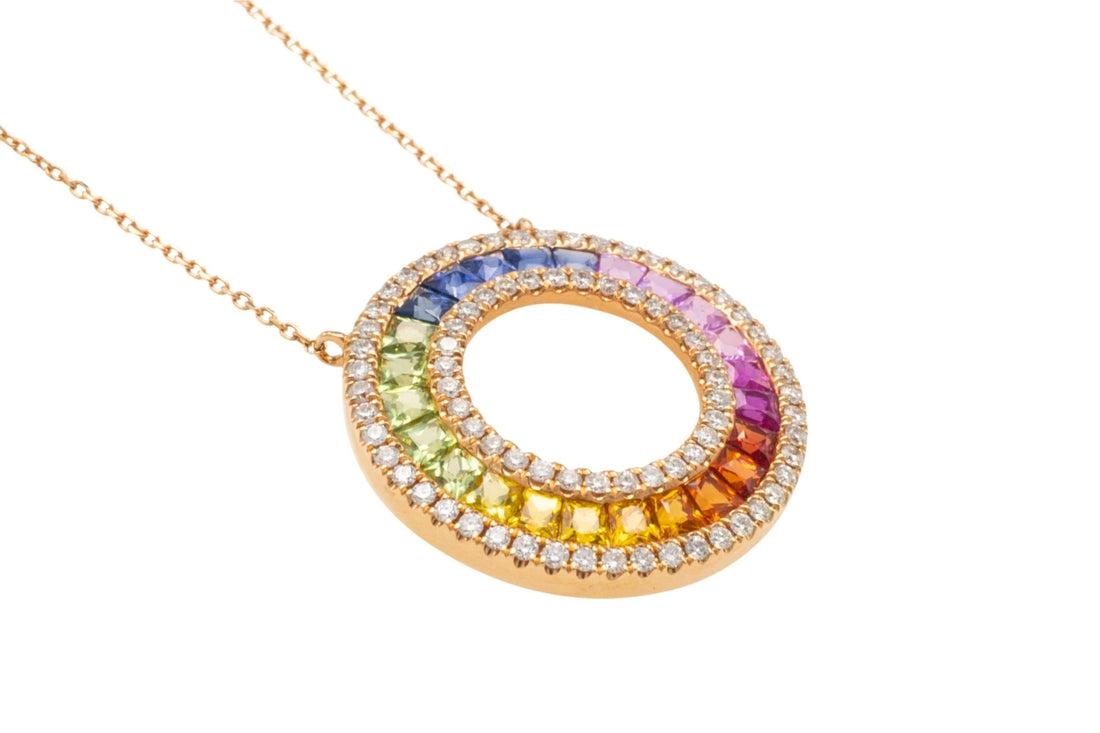 Multi colored carre cut sapphire and diamond pendant-The Antique Ring Shop