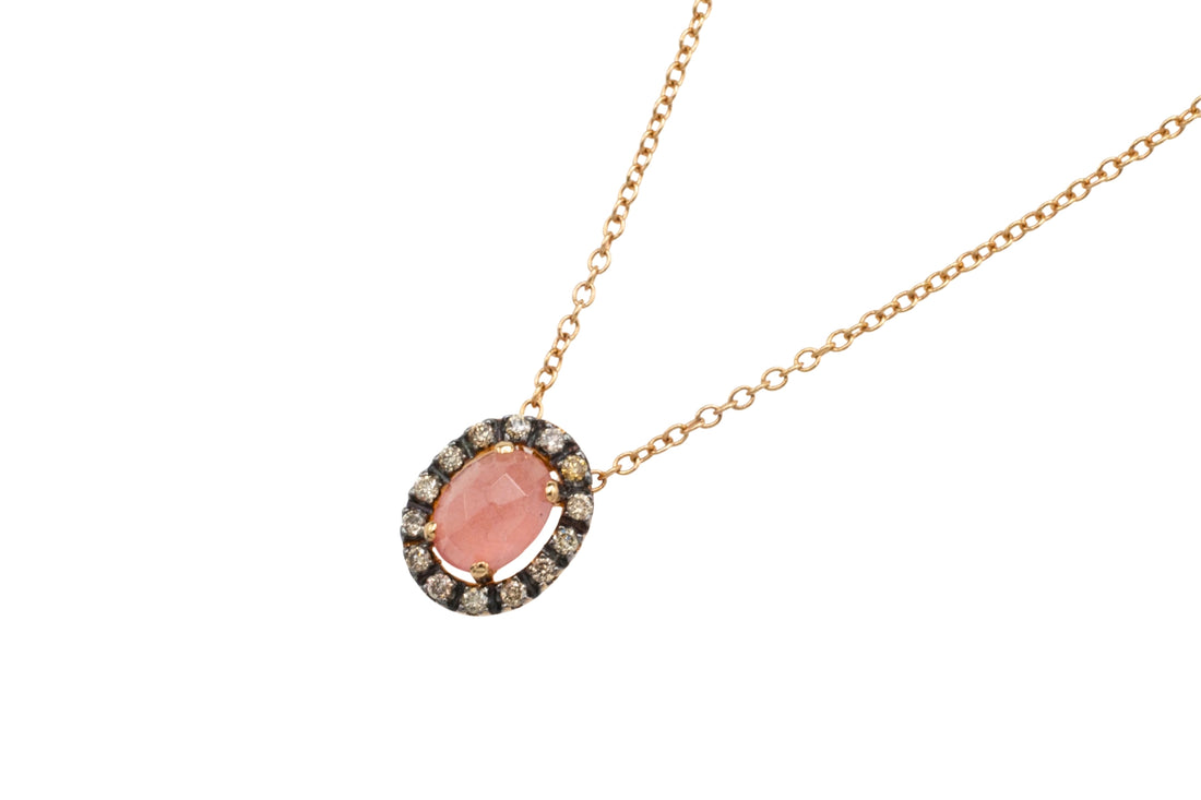 Rhodochrosiet en diamanten hanger van 18 karaat goud