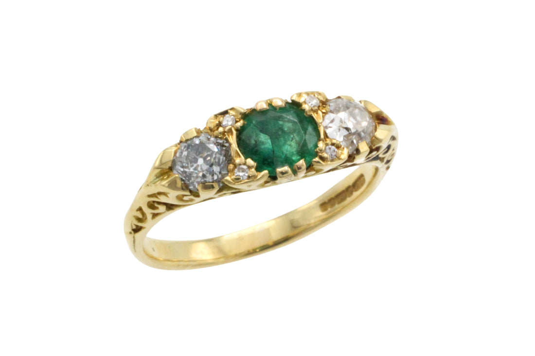 Vintage emerald and diamond ring-Vintage Rings-The Antique Ring Shop