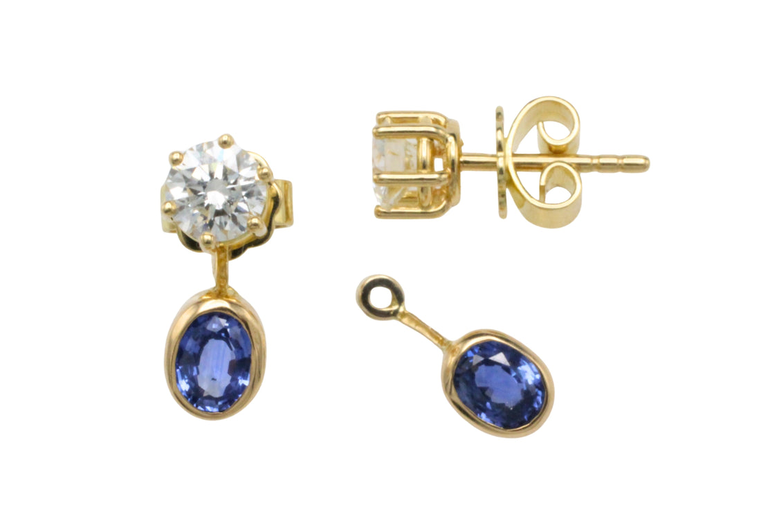 Diamond studs with detachable sapphires