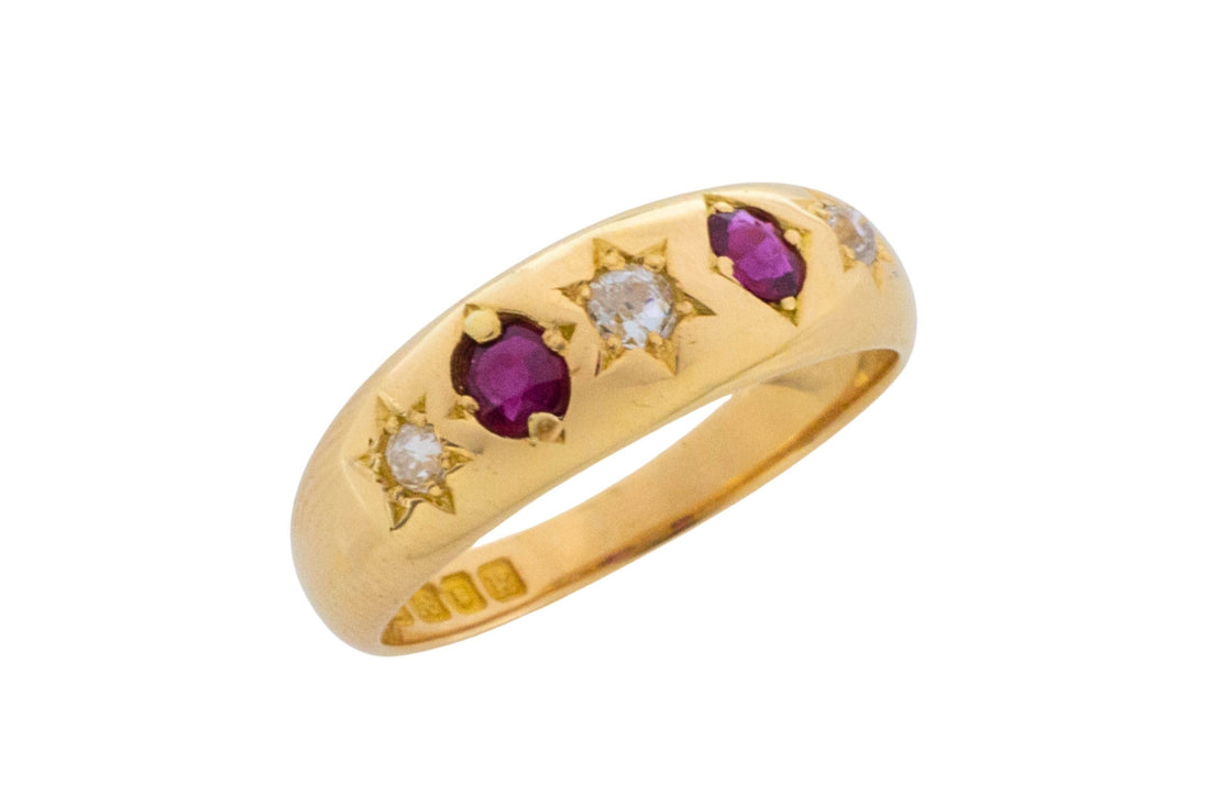 Ruby and old cut diamond gypsy ring from 1905-Antique rings-The Antique Ring Shop
