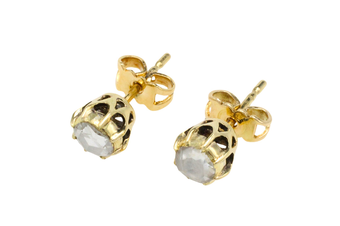 Rose diamond earrings in 14 carat gold-Earrings-The Antique Ring Shop