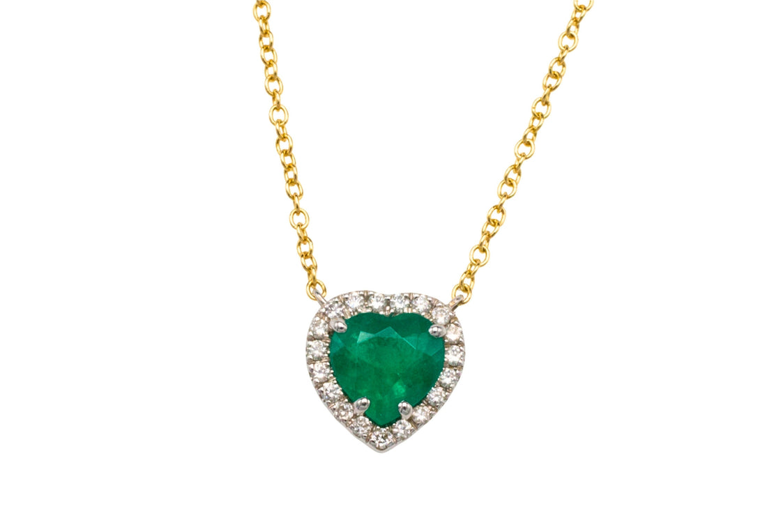 Emerald and diamond heart pendant in 18 carat gold
