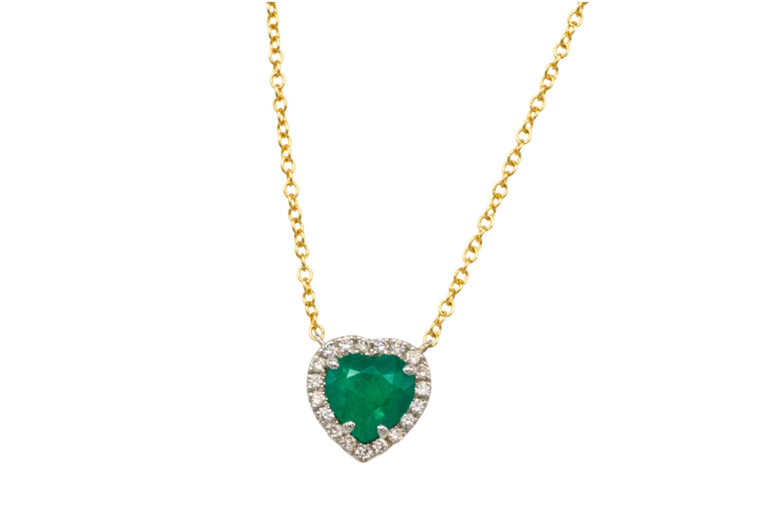 Emerald and diamond heart pendant in 18 carat gold