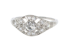 Platinum Art Deco ring with old cut diamonds-engagement rings-The Antique Ring Shop