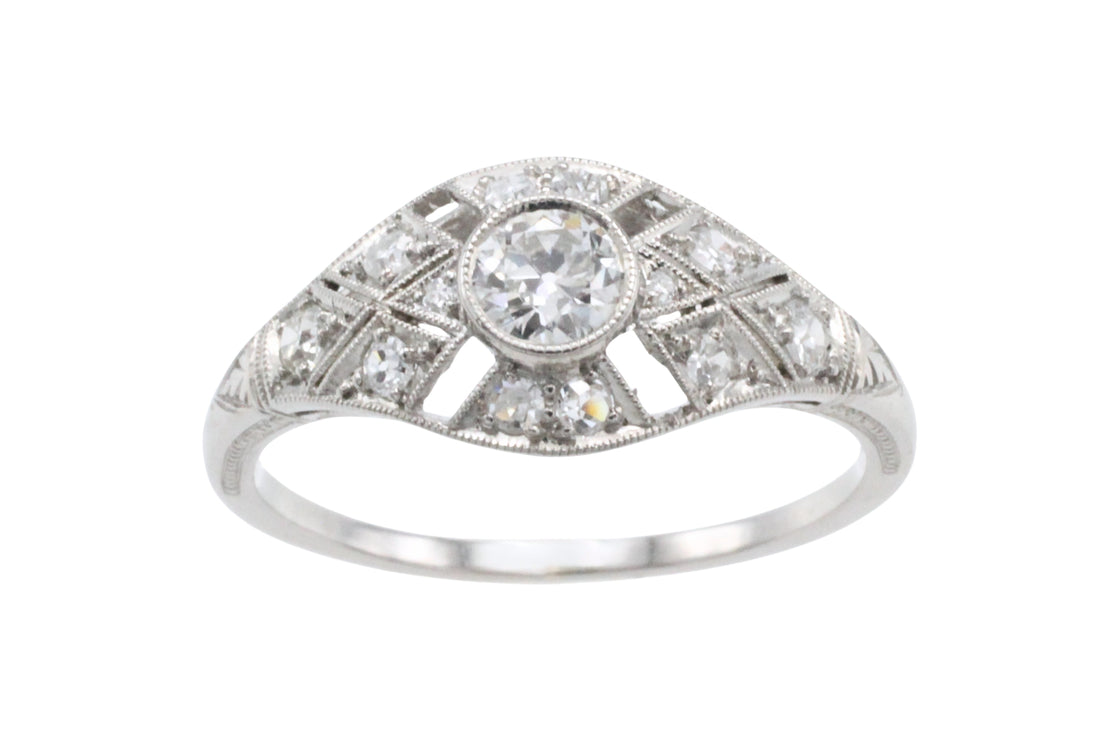 Platinum Art Deco ring with old cut diamonds