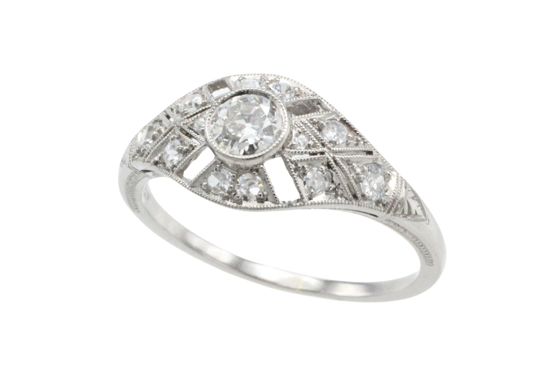 Platinum Art Deco ring with old cut diamonds