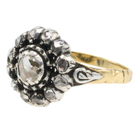 Rose diamond cluster ring in silver and gold