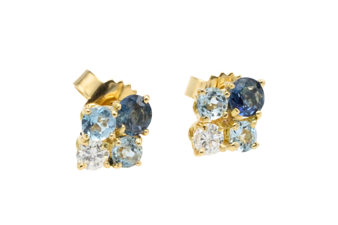 Aquamarine diamond and sapphire studs