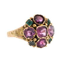Victorian garnet and emerald cluster ring