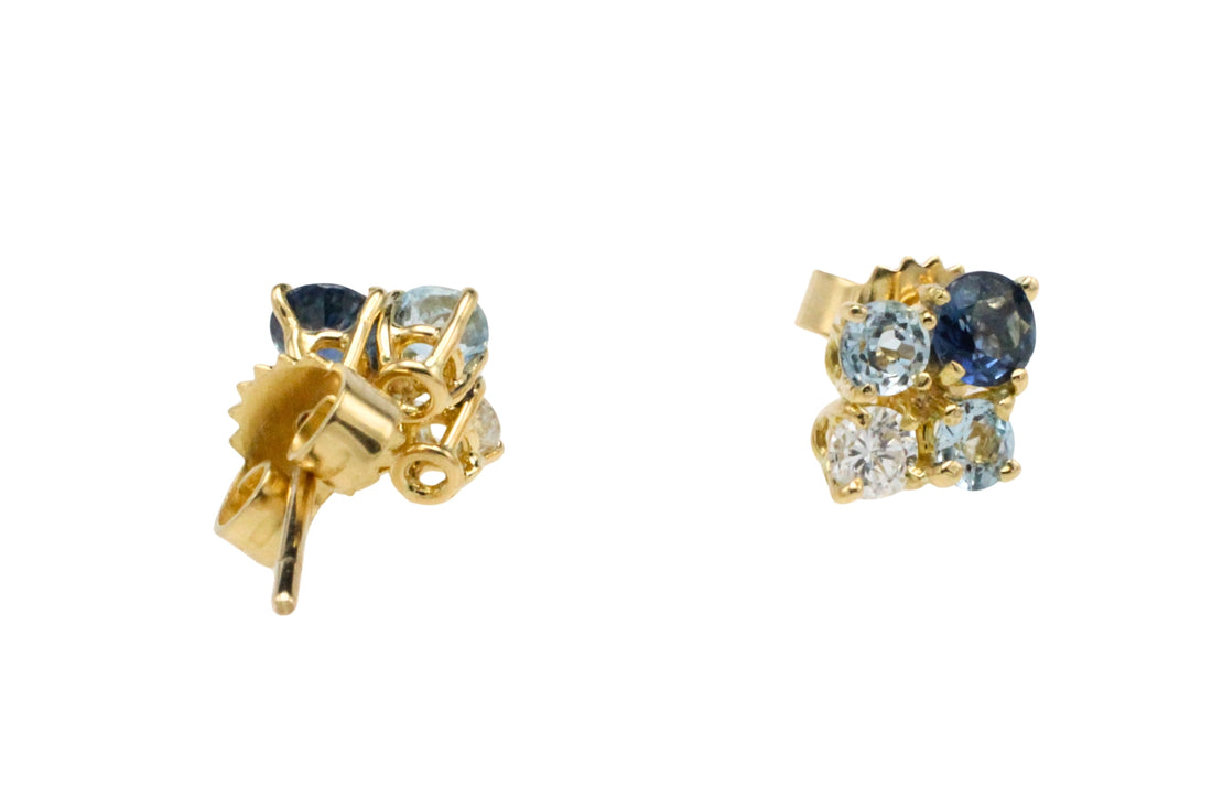 Aquamarine diamond and sapphire studs