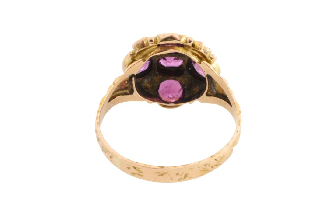 Victorian garnet and emerald cluster ring