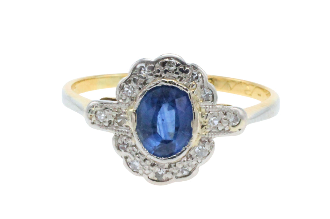 Sapphire and diamond ring in platinum and gold
