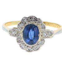 Sapphire and diamond ring in platinum and gold