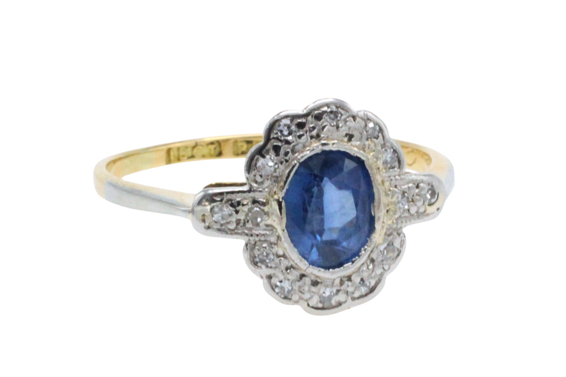 Sapphire and diamond ring in platinum and gold