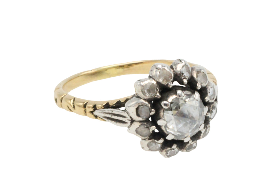 Rose diamond ring in silver and gold-Vintage Rings-The Antique Ring Shop