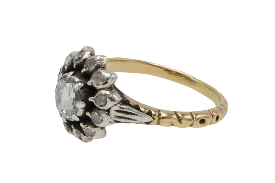 Rose diamond ring in silver and gold-Vintage Rings-The Antique Ring Shop