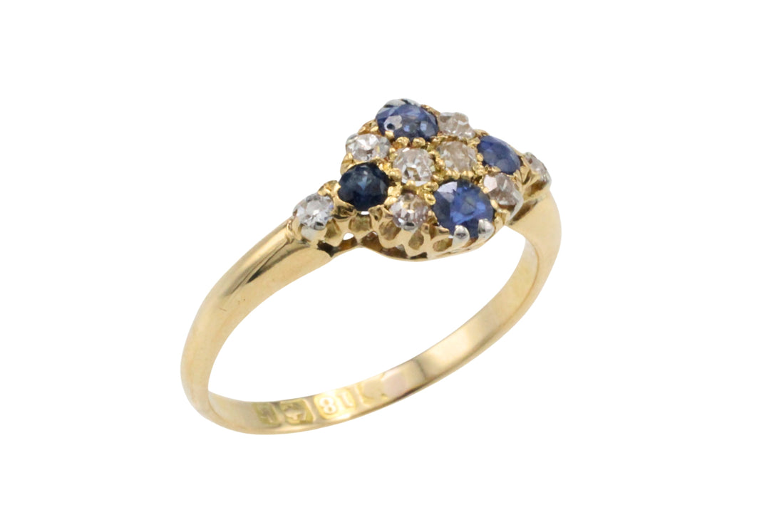 Edwardian sapphire and old cut diamond ring from 1909-Antique rings-The Antique Ring Shop