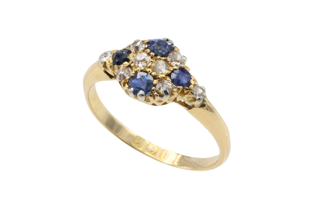 Edwardian sapphire and old cut diamond ring from 1909-Antique rings-The Antique Ring Shop