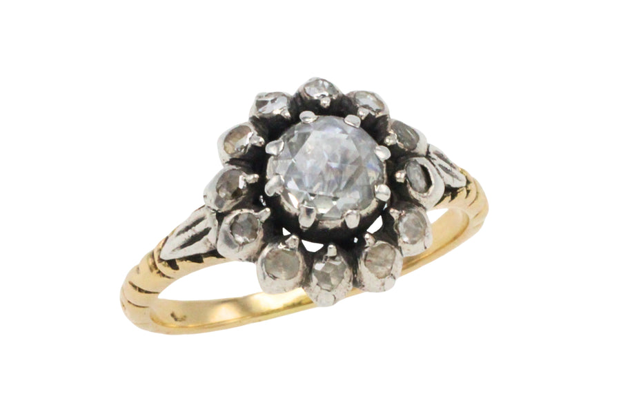 Rose diamond ring in silver and gold-Vintage Rings-The Antique Ring Shop