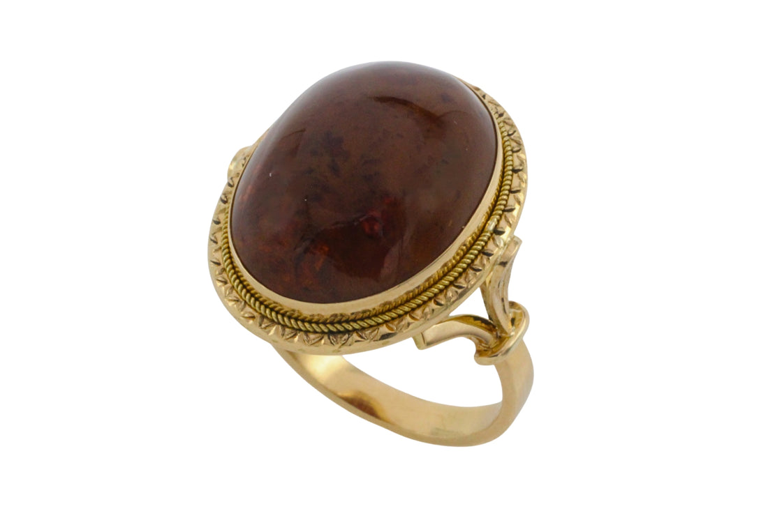 Cabochon amber ring in 18 carat gold-The Antique Ring Shop