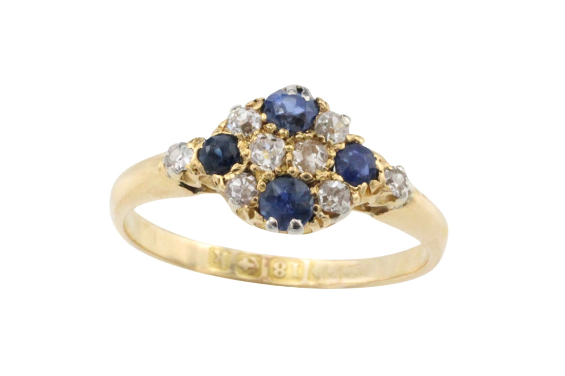 Edwardian sapphire and old cut diamond ring from 1909-Antique rings-The Antique Ring Shop
