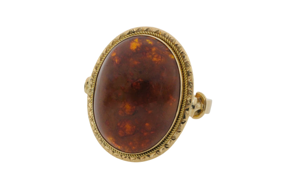 Cabochon amber ring in 18 carat gold-The Antique Ring Shop
