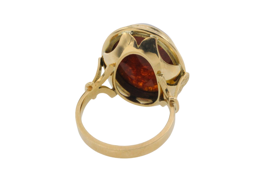 Cabochon amber ring in 18 carat gold-The Antique Ring Shop