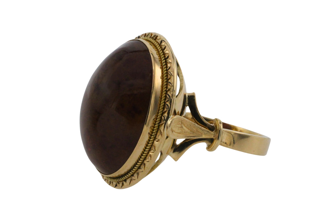 Cabochon amber ring in 18 carat gold-The Antique Ring Shop