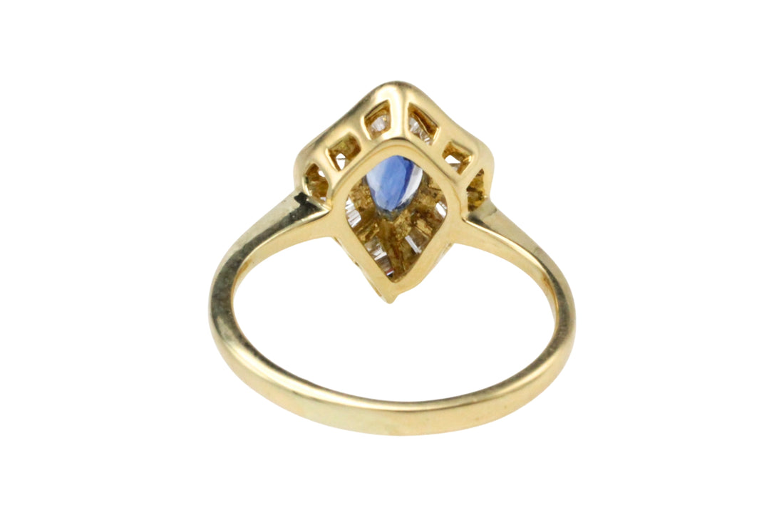 Baguette cut sapphire and diamond ring-Vintage Rings-The Antique Ring Shop