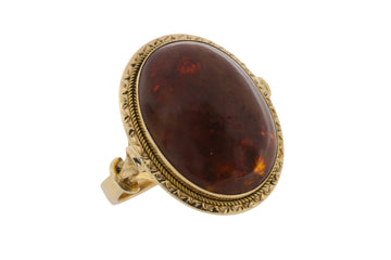 Cabochon amber ring in 18 carat gold-The Antique Ring Shop