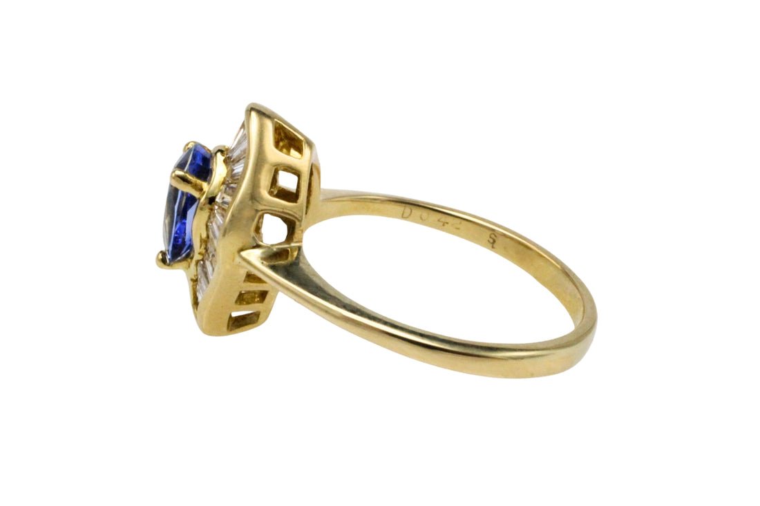 Baguette cut sapphire and diamond ring-Vintage Rings-The Antique Ring Shop