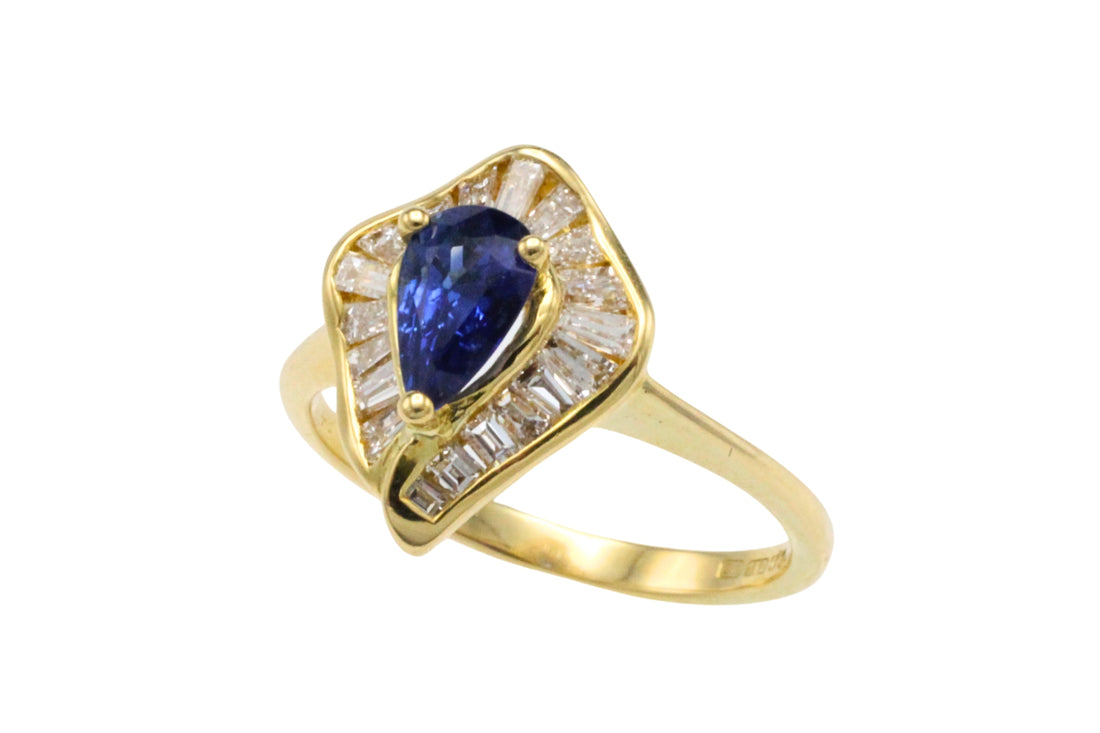 Baguette cut sapphire and diamond ring-Vintage Rings-The Antique Ring Shop