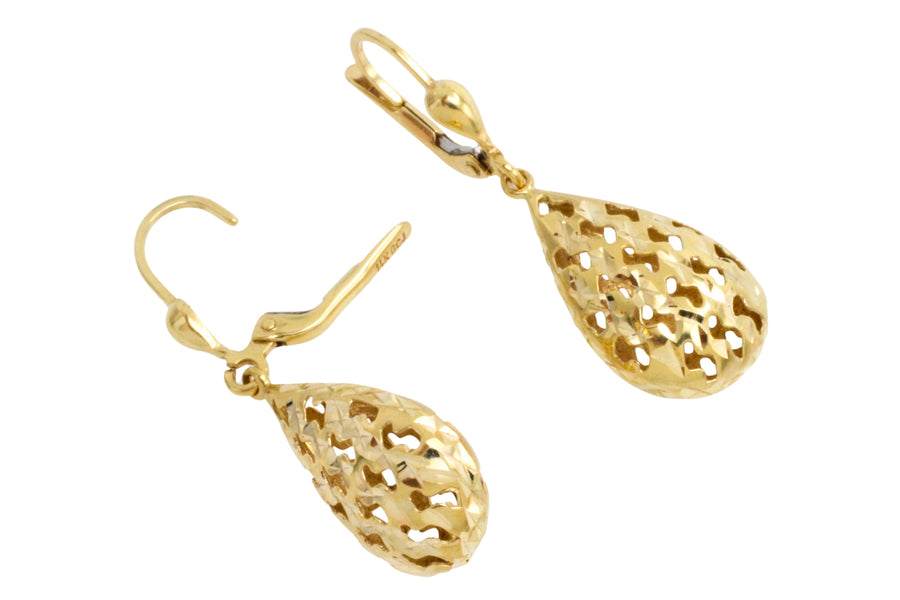 Gold filigree pendant drop earrings