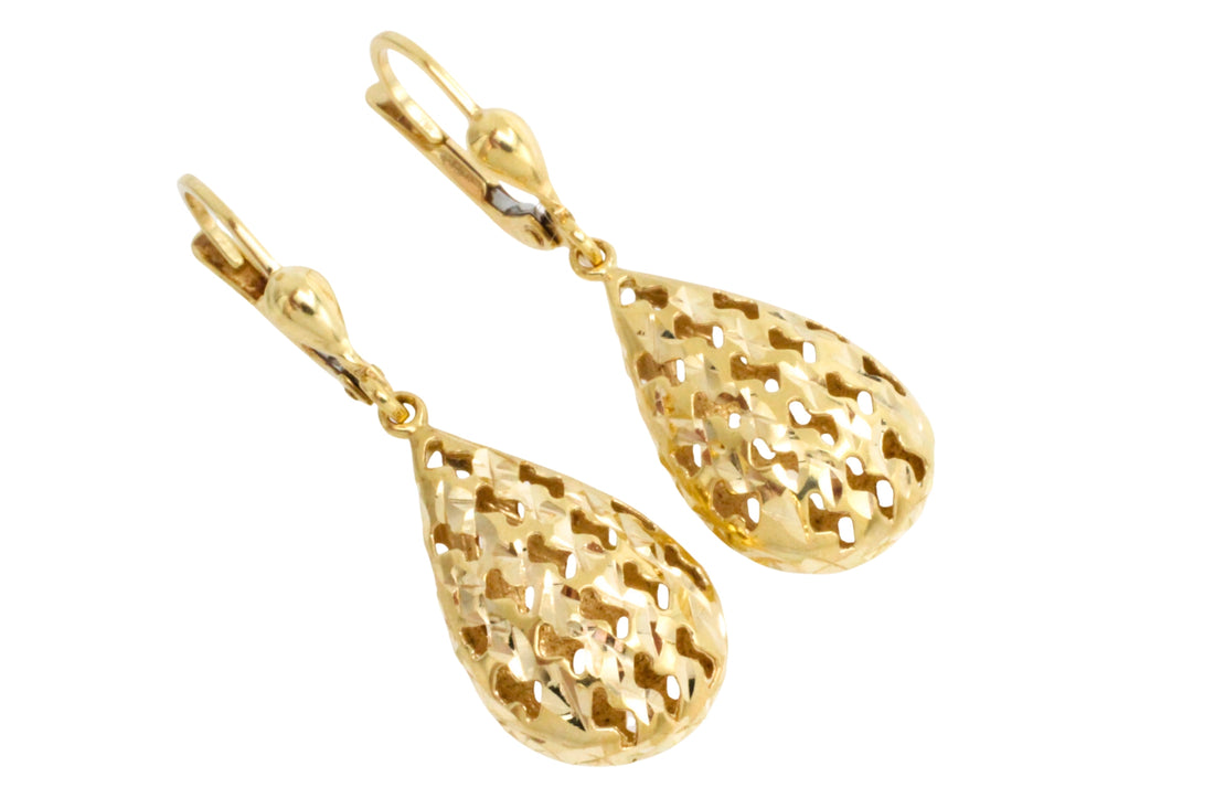 Gold filigree pendant drop earrings